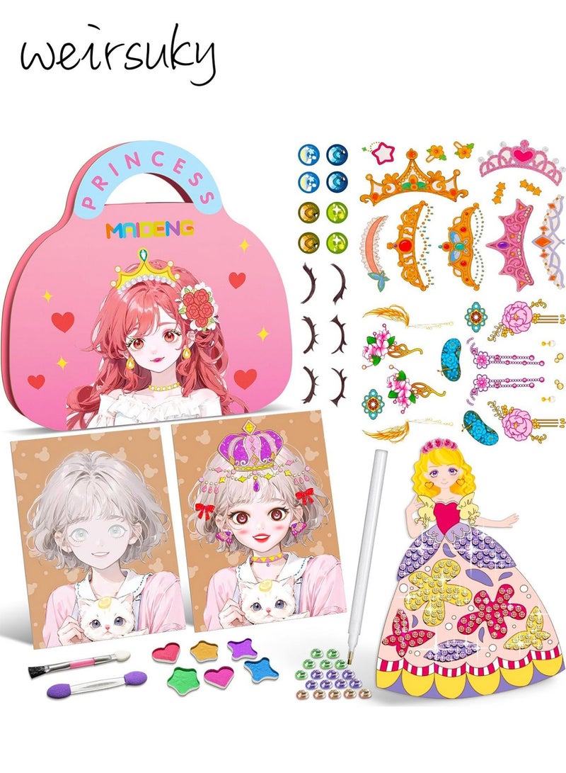 weirsuky Toy from 3 years, girls, paper make-up, DIY girls' toy set with diamond painting and princess fancy dress set, craft set children from 6 years, gift ideas 3 4 5 6 7 8 9 years girls - Image 1